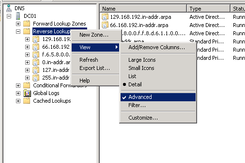 Showing built in zones in Windows DNS Management.