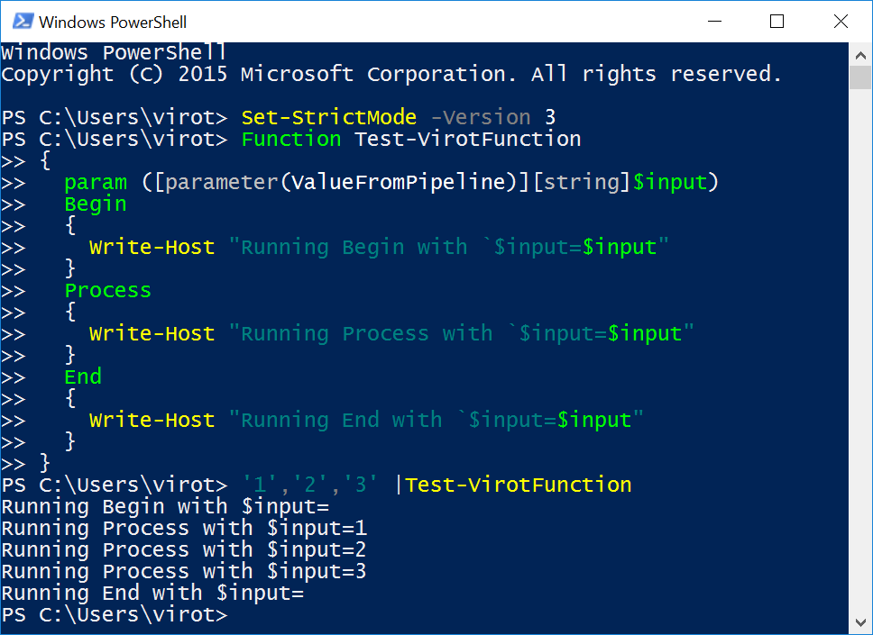 Powershell Function and inputvariable in Begin, PRocess and End scriptblocks